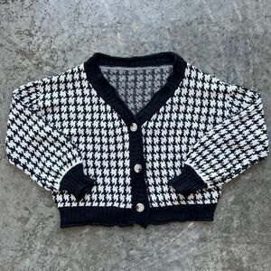 Chic Houndstooth Black & White Checkered Patterned Cardigan Women's